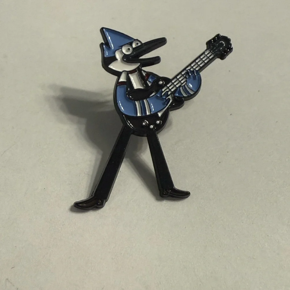 Women’s Jewelry Regular Show Mordecai Playing Guitar Blue and Black Enamel Pin